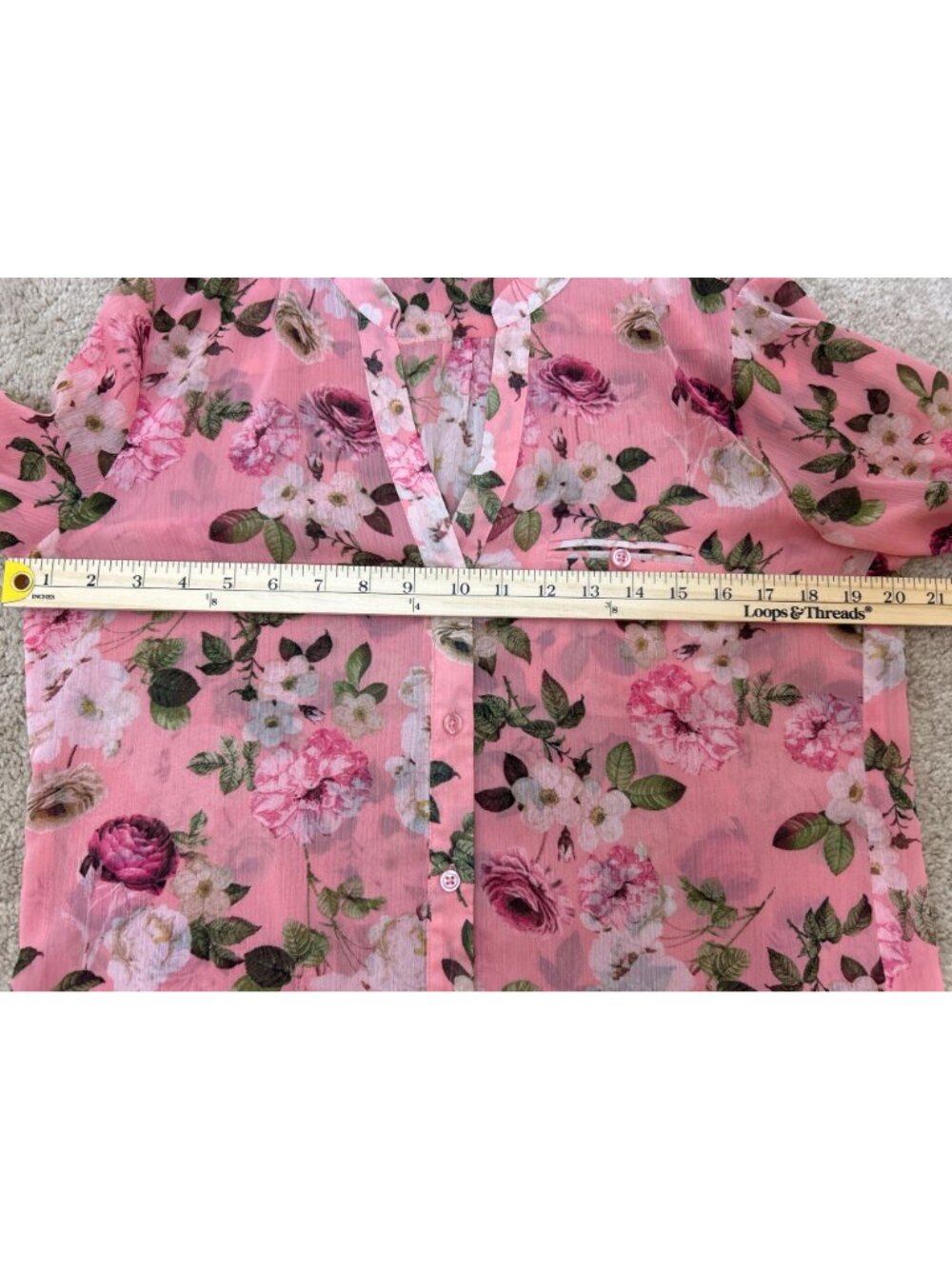 Kut from the Kloth Floral Button Up Blouse Sz M Pink Sheer Lightweight Romantic - Picture 13 of 14